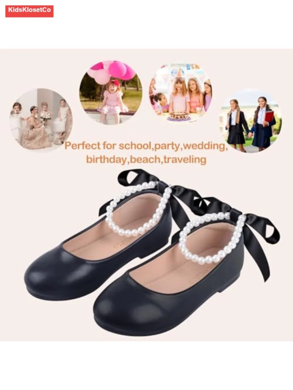Girls Ballet Flats Glitter Mary Jane Dress Shoes with Elastic Straps